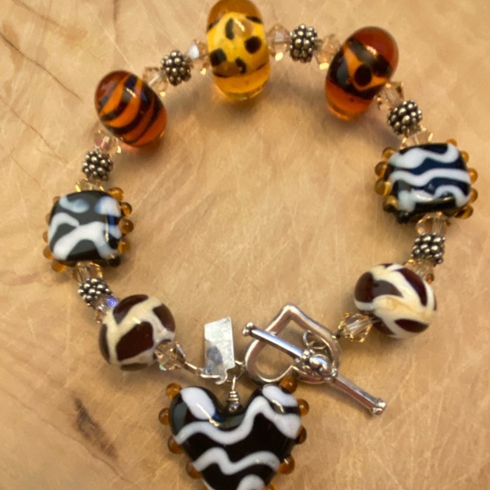 Anna E animal print 925 lampwork beaded bracelet